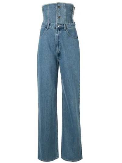 Shop Ground Zero Corset Waistband Straight Jeans In Blue