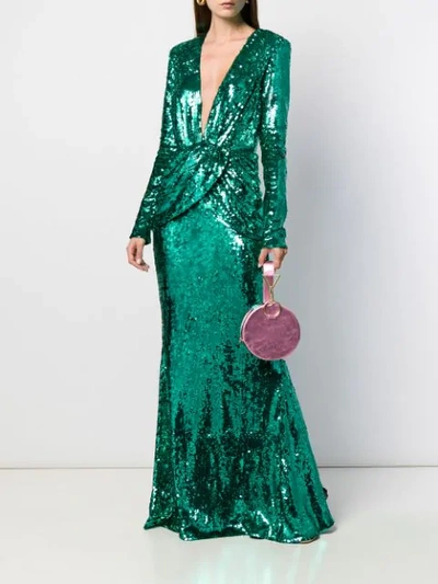 Shop Amen Sequinned V-neck Gown In Green