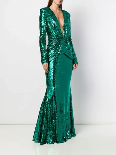 Shop Amen Sequinned V-neck Gown In Green