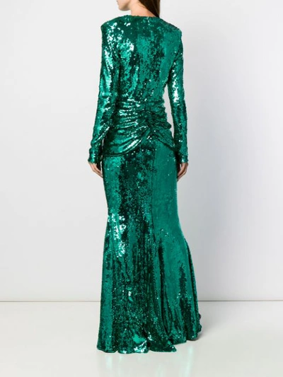 Shop Amen Sequinned V-neck Gown In Green