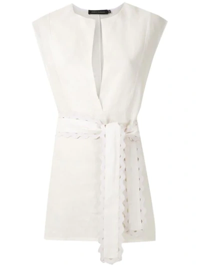 Shop Andrea Marques Sleeveless Belted Blouse In White