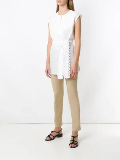 Shop Andrea Marques Sleeveless Belted Blouse In White