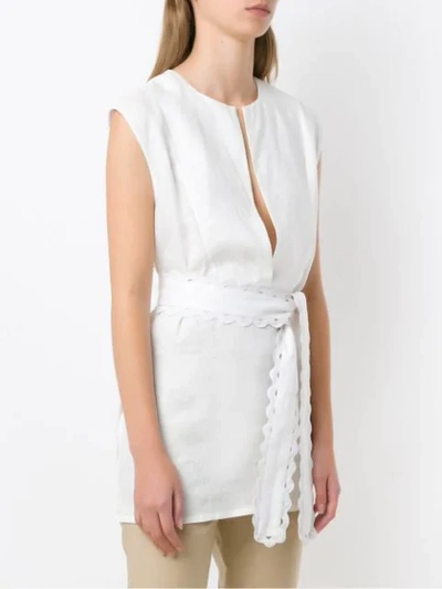 Shop Andrea Marques Sleeveless Belted Blouse In White