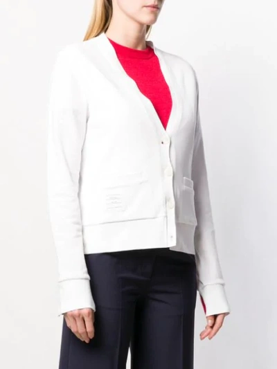 Shop Thom Browne Logo Patch Cardigan In White