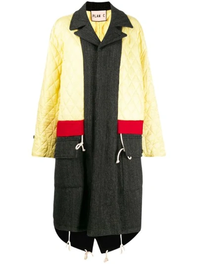 Shop Plan C Panelled Quilted Coat In Yellow