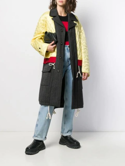 Shop Plan C Panelled Quilted Coat In Yellow