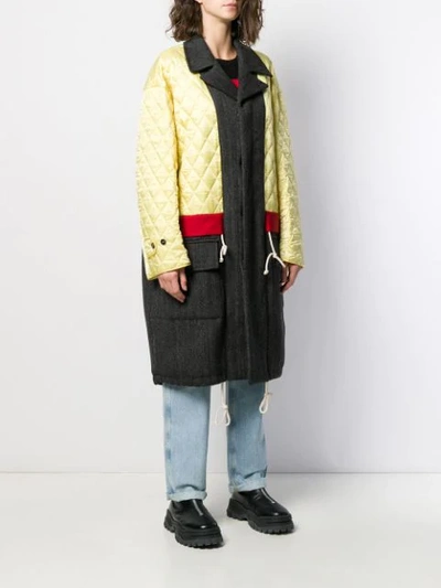 Shop Plan C Panelled Quilted Coat In Yellow