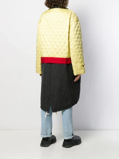Shop Plan C Panelled Quilted Coat In Yellow