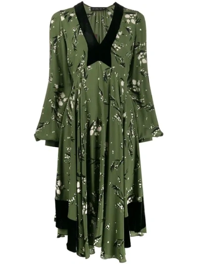 Shop Etro Contrast Trim Floral Dress In Green