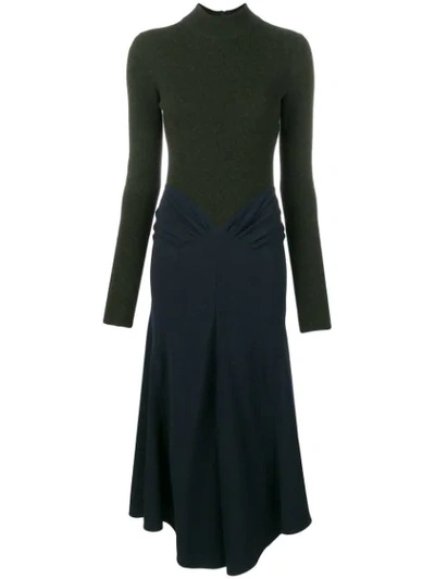 Shop Victoria Beckham Draped Dress In Navy Dark Green