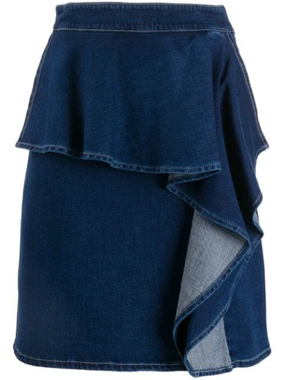 Shop See By Chloé Ruffle Denim Skirt In Blue