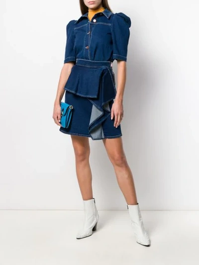 Shop See By Chloé Ruffle Denim Skirt In Blue
