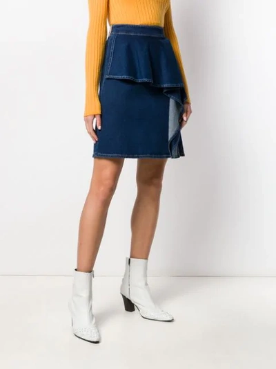 Shop See By Chloé Ruffle Denim Skirt In Blue