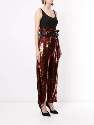 Shop Racil Divine Sequin Embroidered Trousers In Red