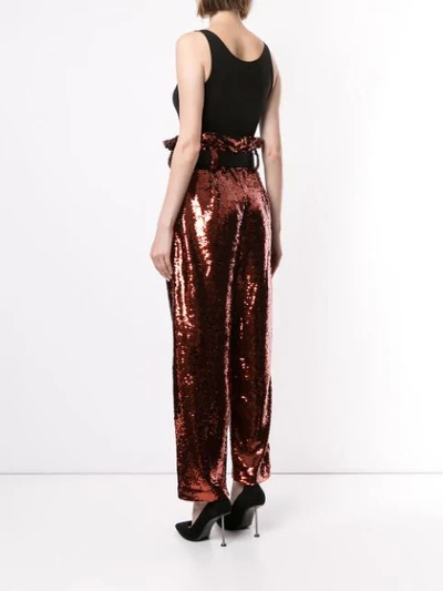 Shop Racil Divine Sequin Embroidered Trousers In Red