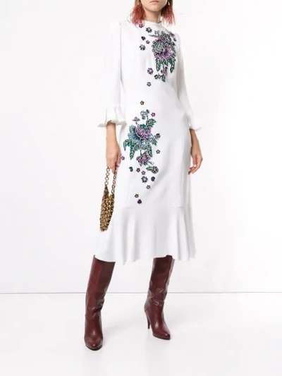 Shop Andrew Gn Embroidered Floral Midi Dress In White