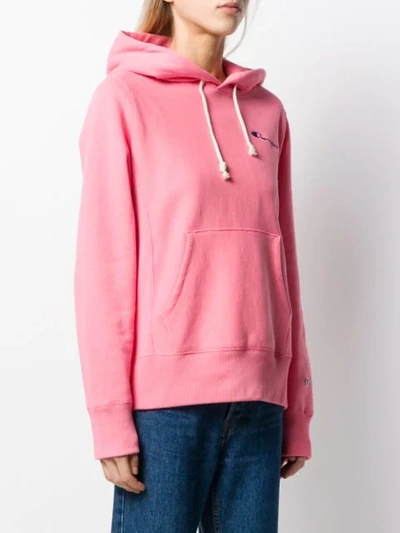 Shop Champion Logo Drawstring Hoodie In Pink