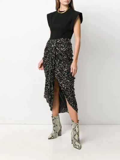 Shop Isabel Marant Sequinned Ruched Midi Skirt In Black