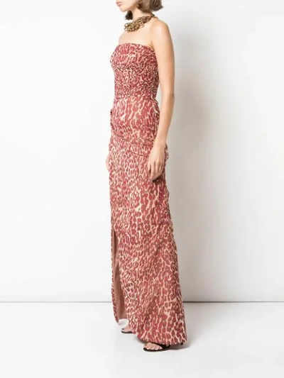 Shop Rasario Leopard Print Strapless Dress In Red