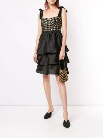 Shop Silvia Tcherassi Diella Silk Tiered Dress In Gold-black Check