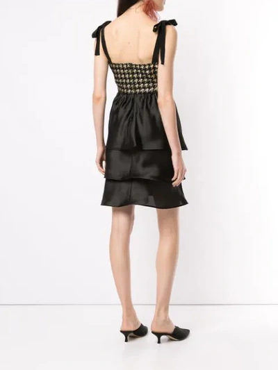 Shop Silvia Tcherassi Diella Silk Tiered Dress In Gold-black Check