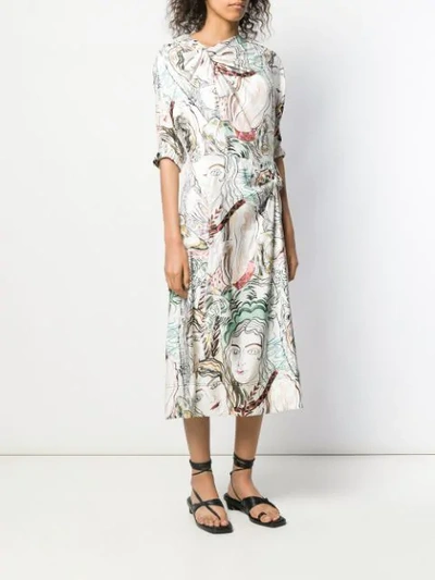 3.1 PHILLIP LIM PAINTED LADIES PRINT DRESS - 白色