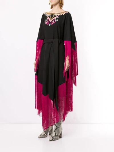 Shop Manish Arora Fringe-trimmed Midi Dress In Black
