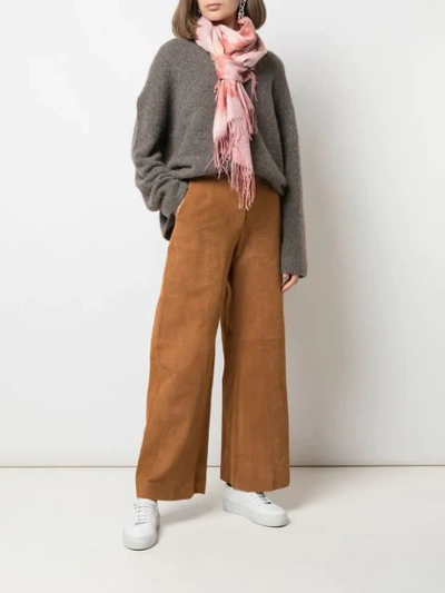 Shop Khaite Suede Effect Palazzo Pants In Brown