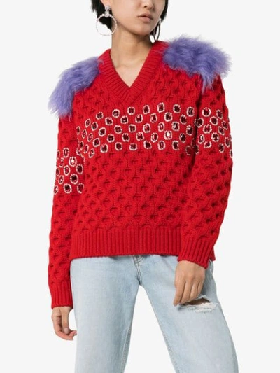 Shop Prada Crystal Embellished Jumper In Red