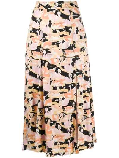 Shop Stine Goya Swan Print Midi Skirt In Neutrals