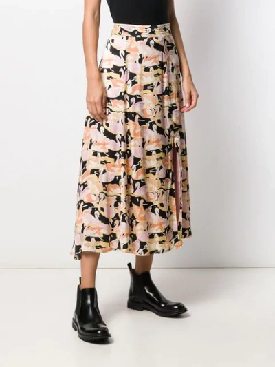 Shop Stine Goya Swan Print Midi Skirt In Neutrals