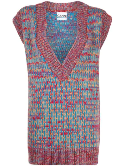 Shop Ganni V-neck Knitted Vest In Blue
