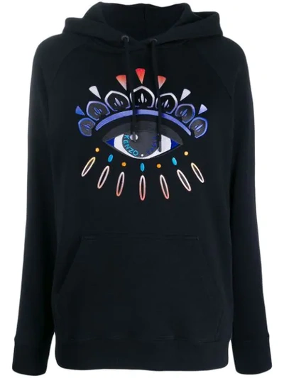 Shop Kenzo Eye Embroidered Knitted Hoodie In Black