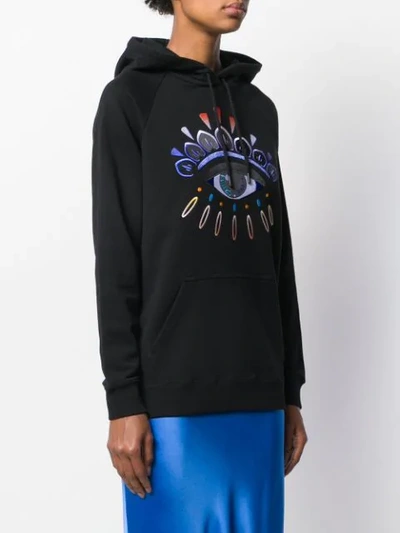 Shop Kenzo Eye Embroidered Knitted Hoodie In Black