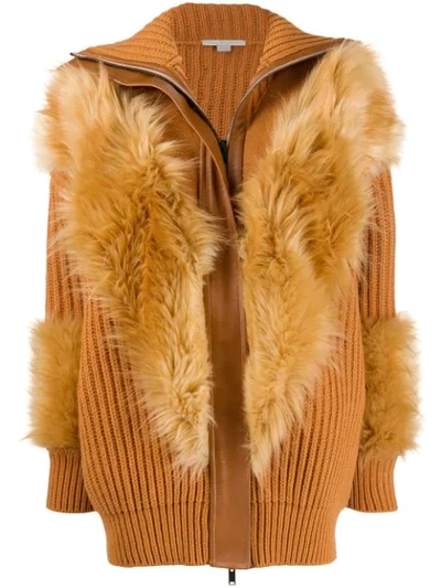 Shop Stella Mccartney Fur Free Fur Panelled Cardi In 9730 Brown