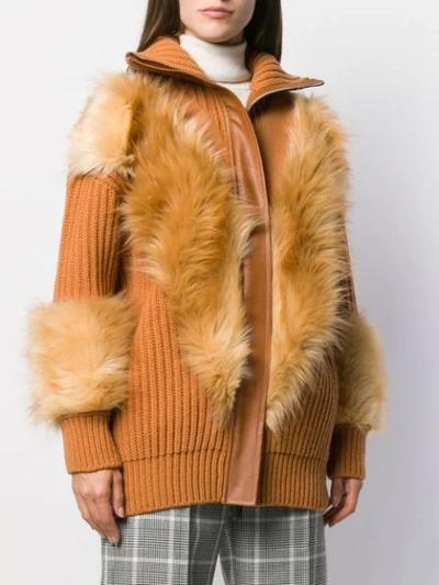 Shop Stella Mccartney Fur Free Fur Panelled Cardi In 9730 Brown