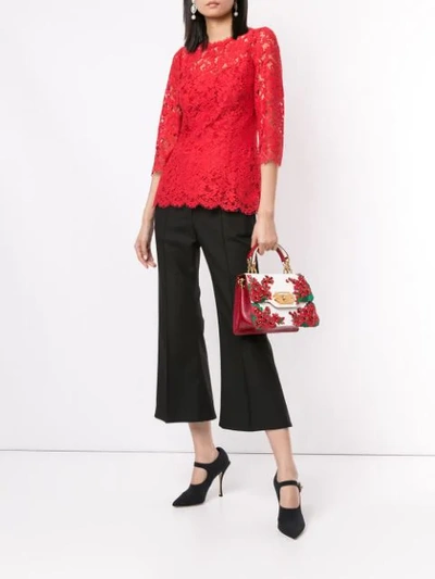 Shop Dolce & Gabbana Lace Pattern Scalloped Blouse In Red