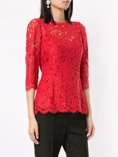 Shop Dolce & Gabbana Lace Pattern Scalloped Blouse In Red