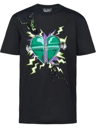Shop Prada Heart Print T-shirt In Black