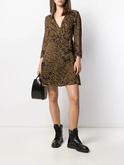 Shop Ganni Wickelkleid Mit Tiger-print In Brown