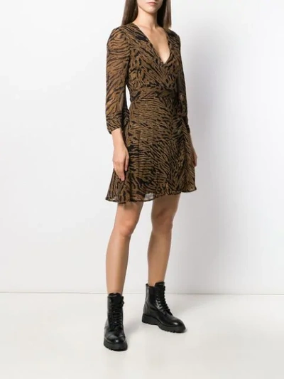 Shop Ganni Wickelkleid Mit Tiger-print In Brown