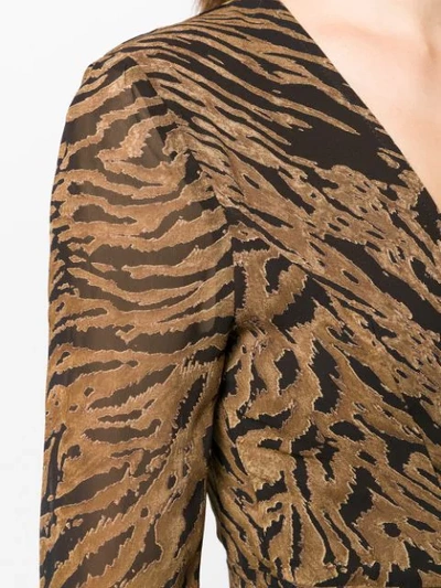 Shop Ganni Wickelkleid Mit Tiger-print In Brown