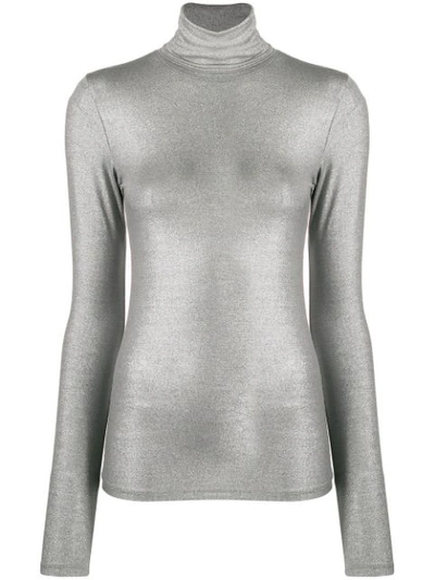 Shop Majestic Turtle-neck Fitted Top In Grey