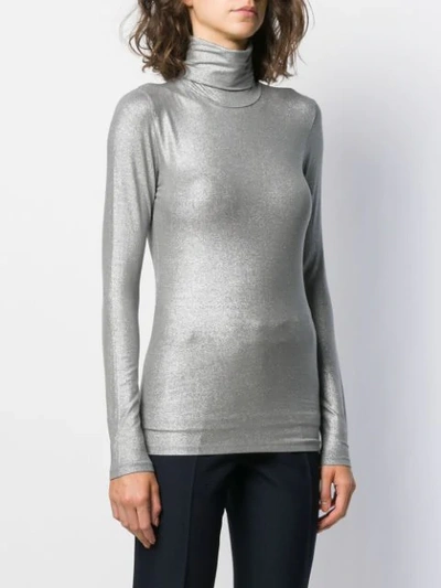 Shop Majestic Turtle-neck Fitted Top In Grey