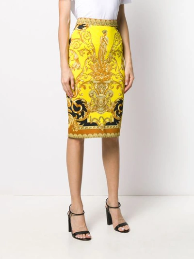 Shop Versace Baroque Print Skirt In Yellow