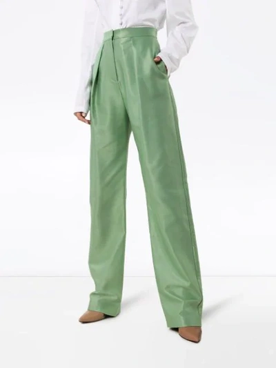 Shop Aleksandre Akhalkatsishvili High Waist Wide Leg Trousers In Green