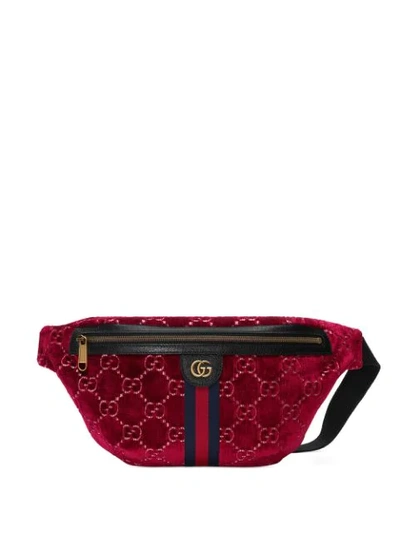 Shop Gucci Gg Velvet Belt Bag In Red