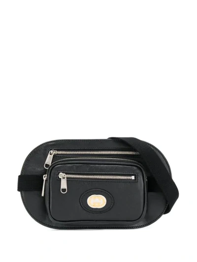 Shop Gucci Gg Logo Plaque Belt Bag In Black