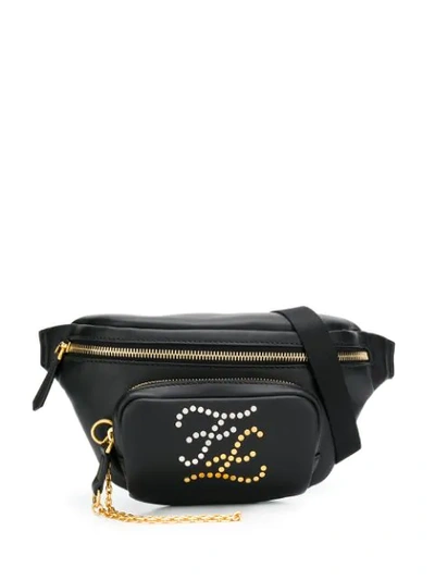 Shop Fendi Karligraphy Studded Logo Belt Bag In Black