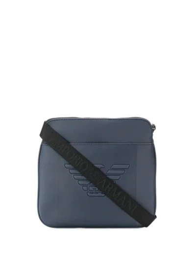 Shop Emporio Armani Embossed Logo Shoulder Bag In Blue